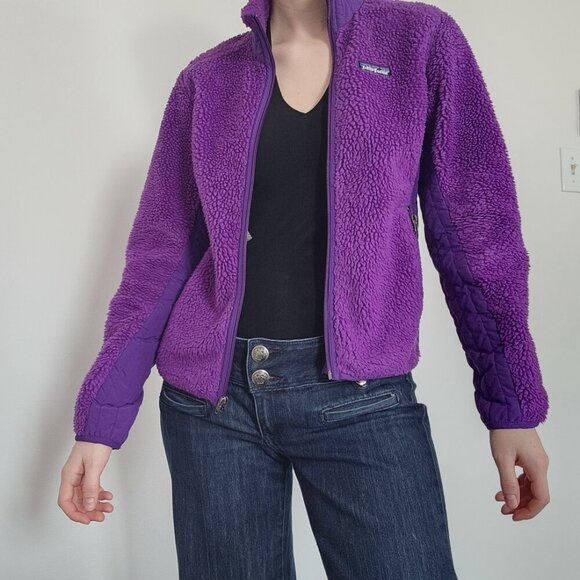 Vintage 90s Patagonia high neck zip-up purple sherpa jacket ✦ size Small ✦ - Picture 7 of 14